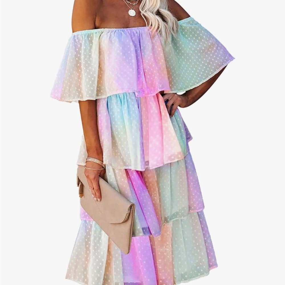 Rainbow Off-Shoulder Dress